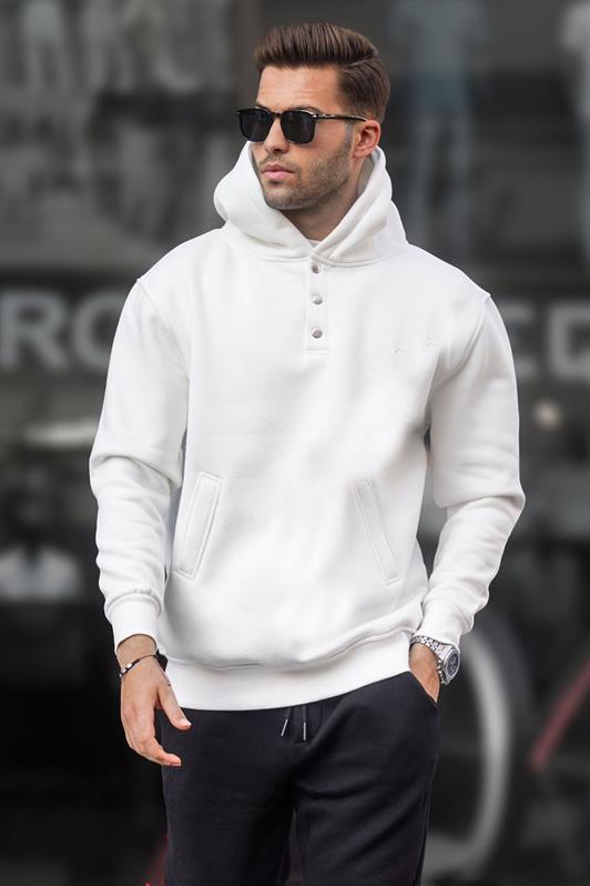MDX Ecru Hooded Button Detail Sweatshirt 6150 - Daly City