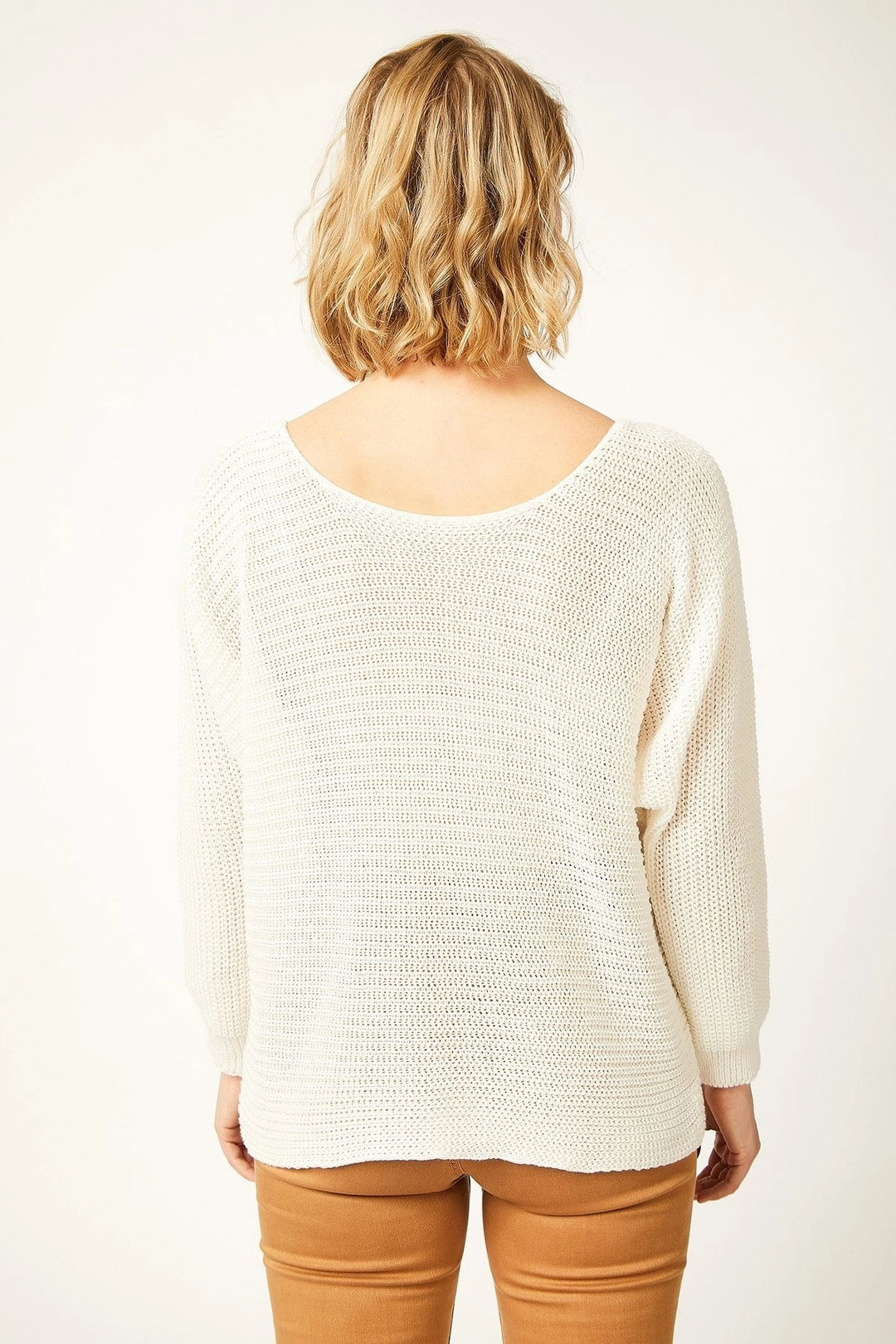 Ecru Boat Neck Honeycomb Knit Sweater BCBSK-25700-K5920 - Lysychansk