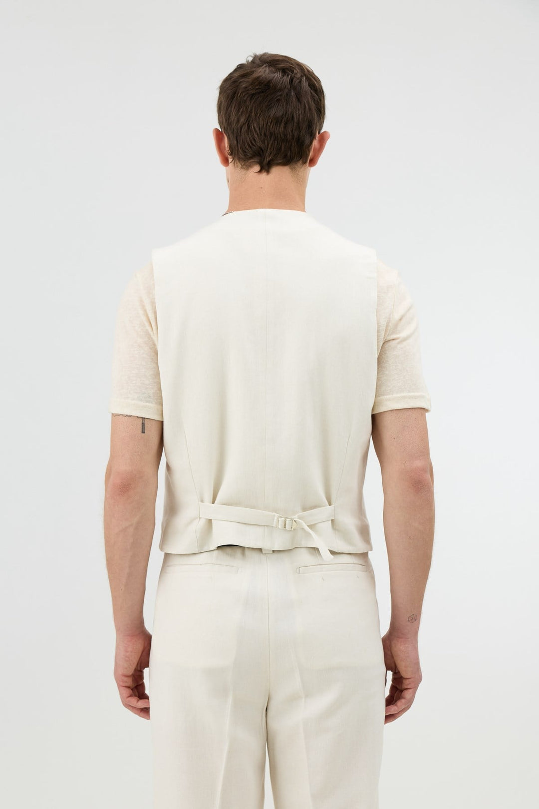 ANT Antioch Ekru Keten Karışımlı Balıksırtı Desenli Erkek Yelek - Pontevedra