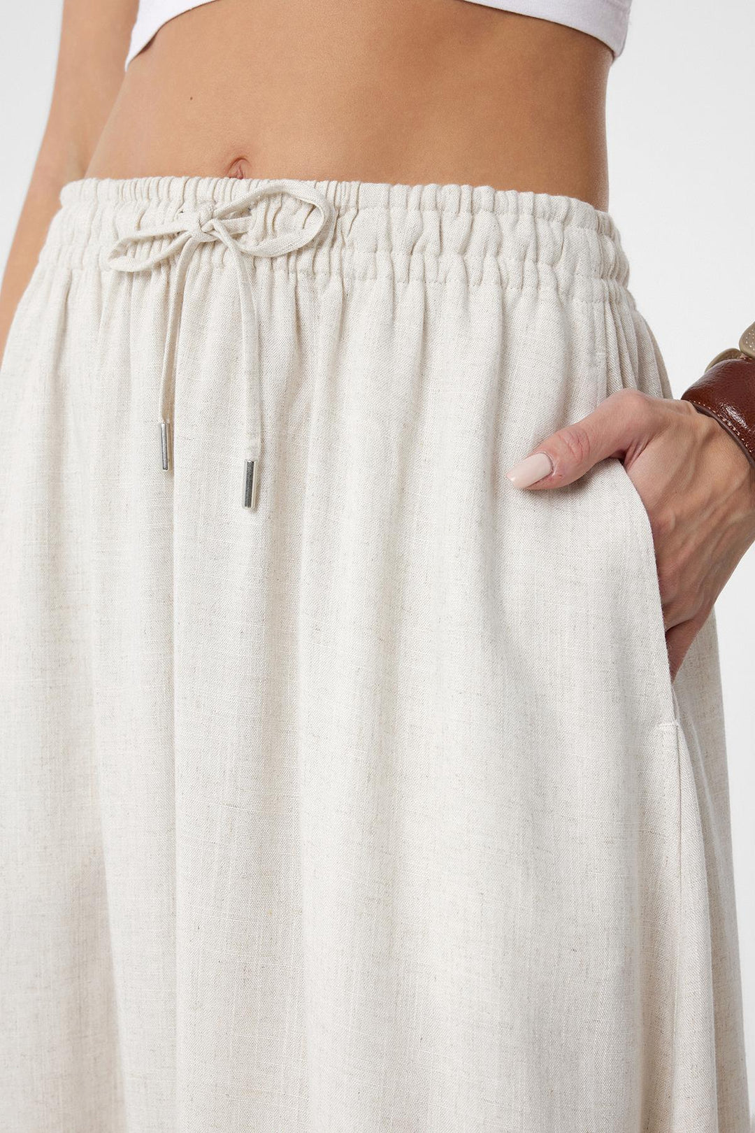 ANT Antioch Ecru Linen Blend Women's Long Skirt - Ciudad Manuel Doblado