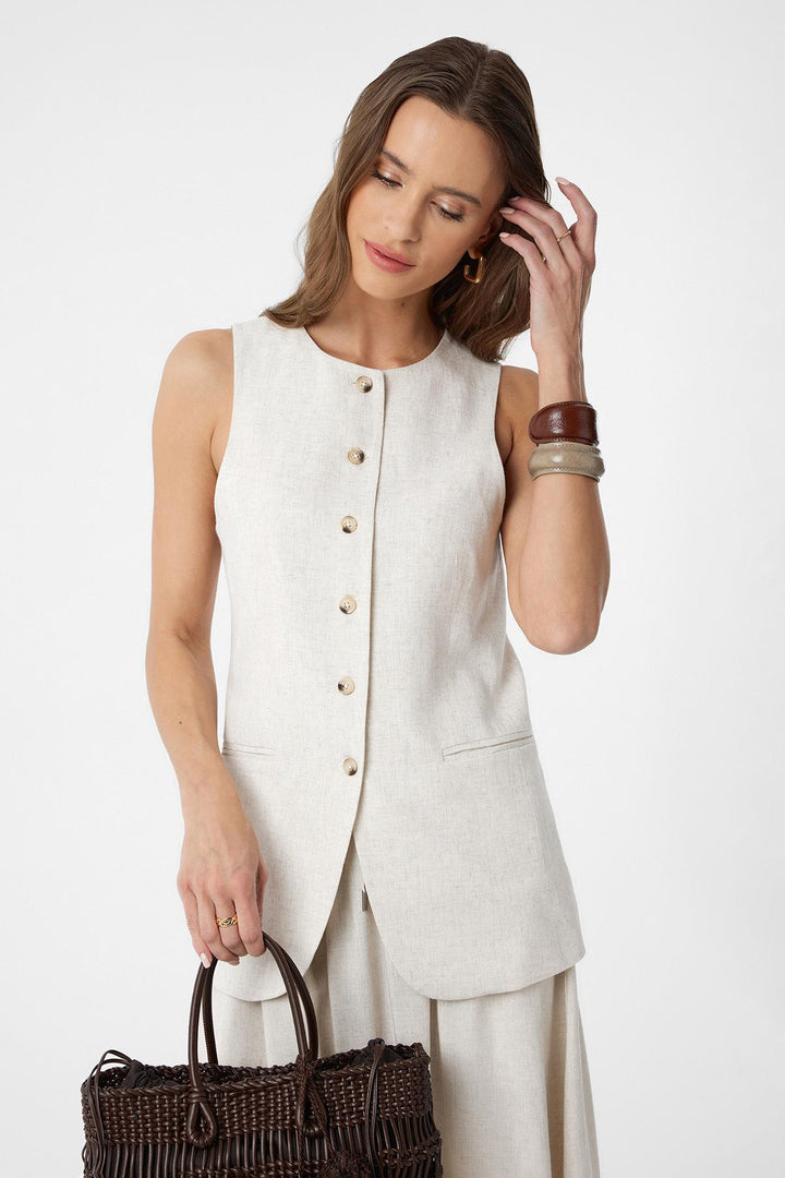 ANT Antioch Ecru Linen Blend Women's Long Vest - Hinckley