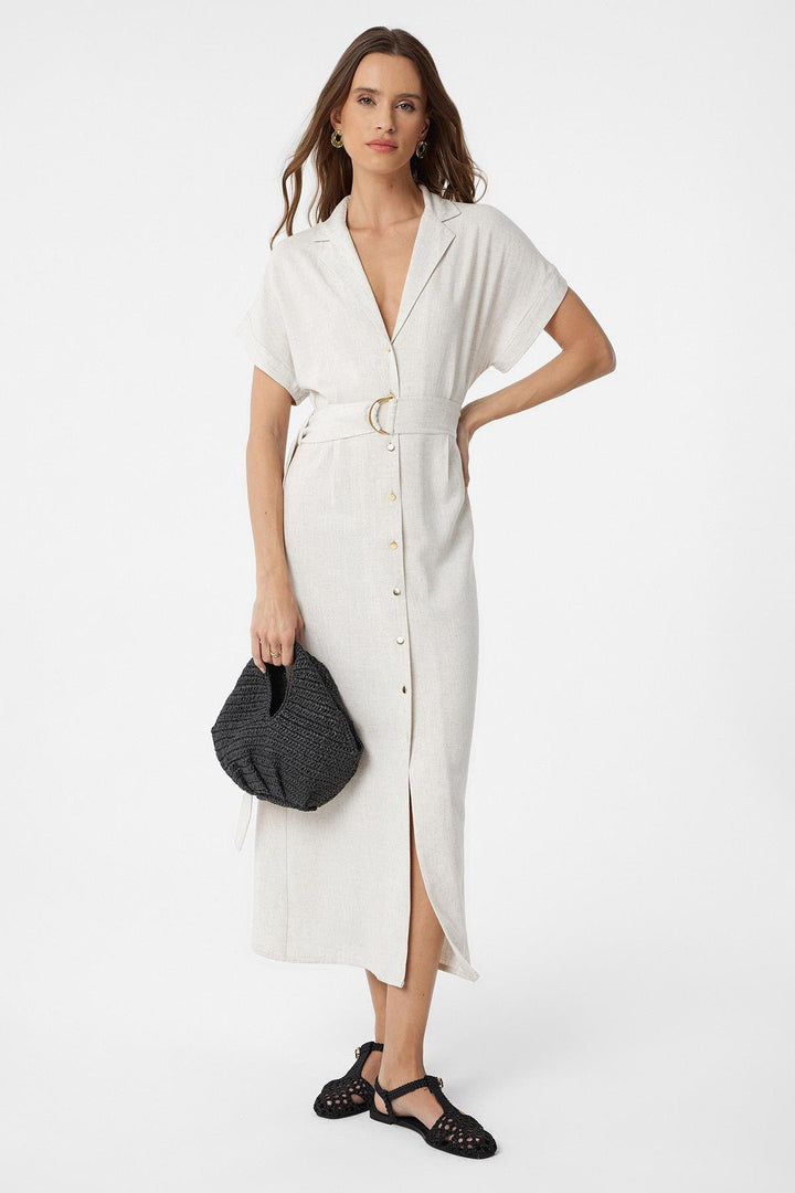 ANT Antioch Ecru Linen Blend Belted Women's Dress - Blanes