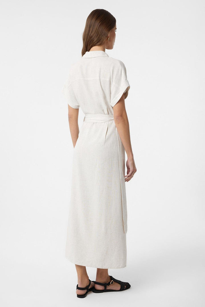 ANT Antioch Ecru Linen Blend Belted Women's Dress - Blanes