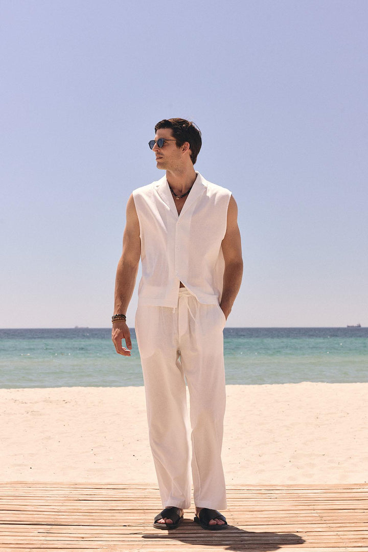 ANT Antioch Ecru Linen Blend Sleeveless Men's Shirt - Davenport