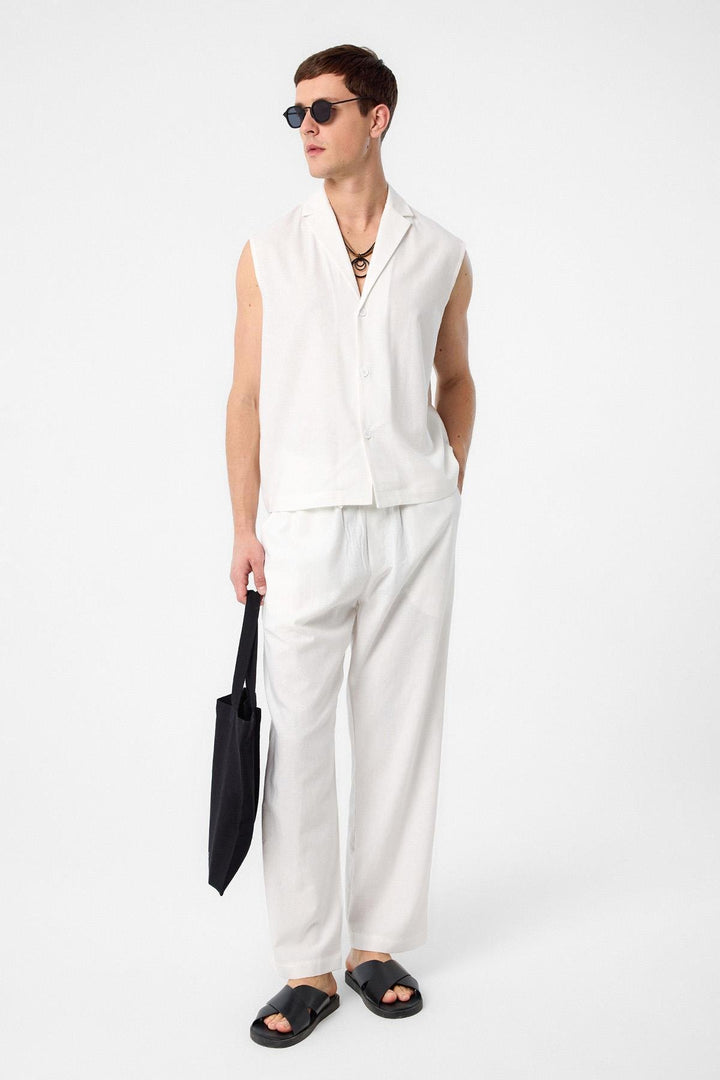 ANT Antioch Ecru Linen Blend Sleeveless Men's Shirt - Gjilan