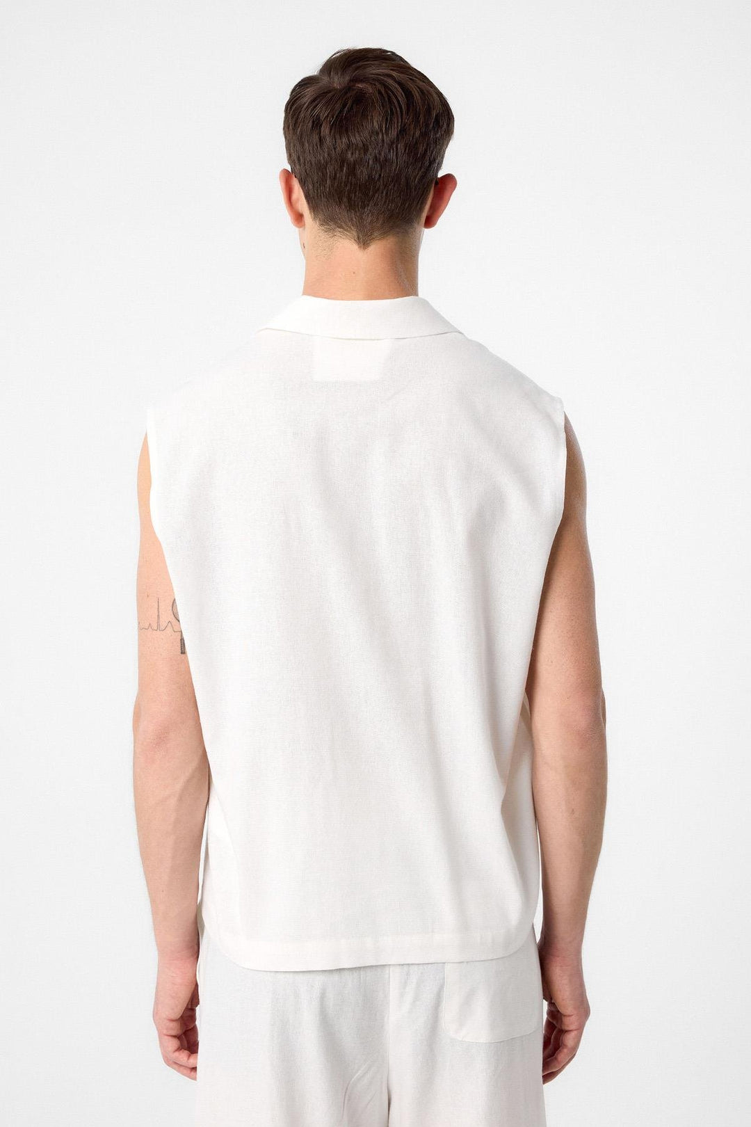 ANT Antioch Ecru Linen Blend Sleeveless Men's Shirt - Gjilan