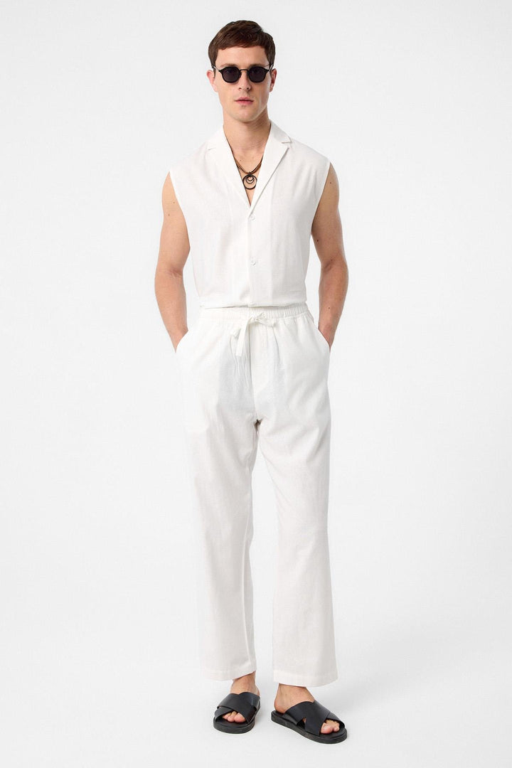 ANT Antioch Ecru Linen Blend Sleeveless Men's Shirt - Gjilan