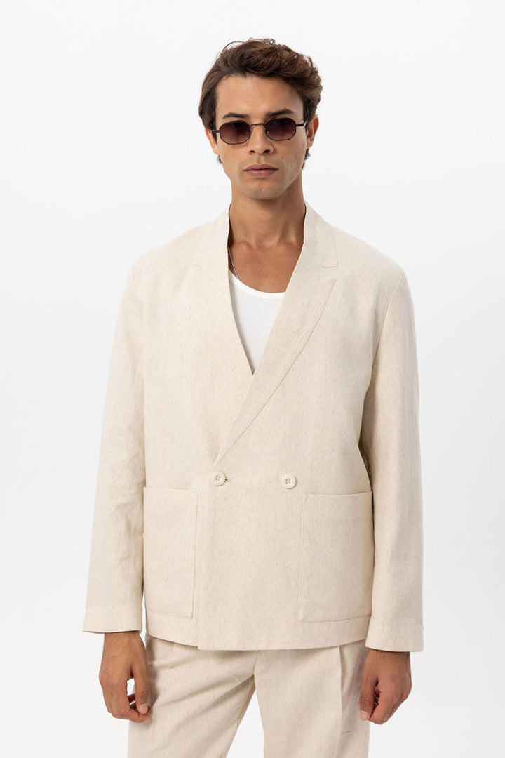 ANT Men's Linen Blend Double-breasted Buttoned Blazer Jacket - Sabadell