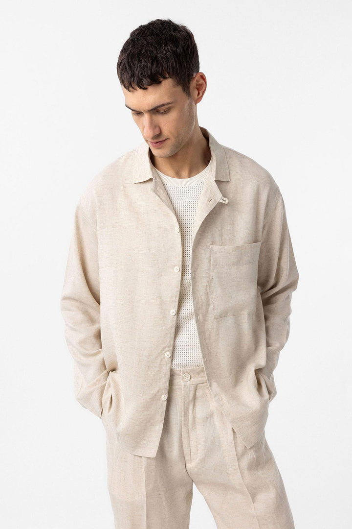ANT Antioch Ecru Cotton Blend Relax Fit Men's Shirt - Lauderhill