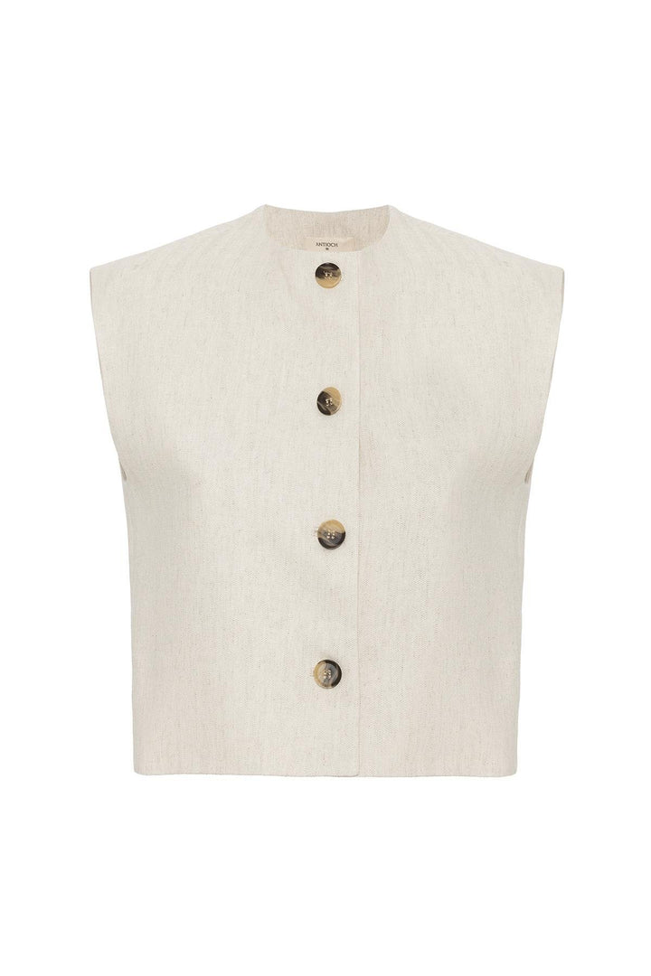 ANT Antioch Ecru Linen Blend Relax Fit Women's Vest - Heilbronn