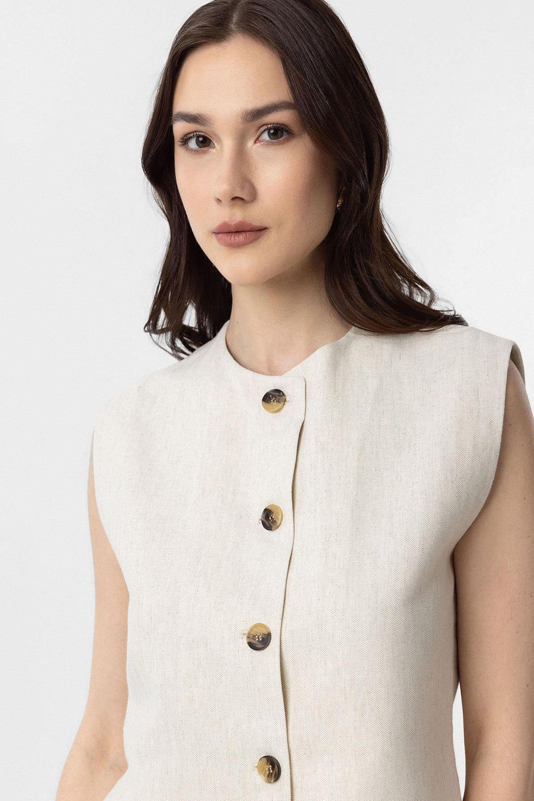 ANT Antioch Ecru Linen Blend Relax Fit Women's Vest - Heilbronn