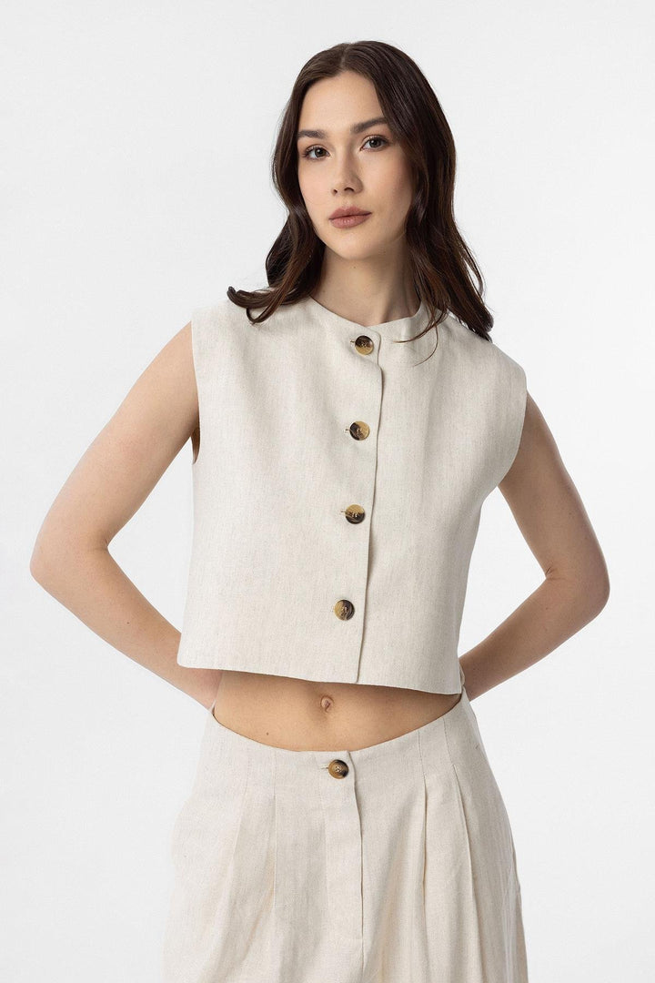 ANT Antioch Ecru Linen Blend Relax Fit Women's Vest - Heilbronn