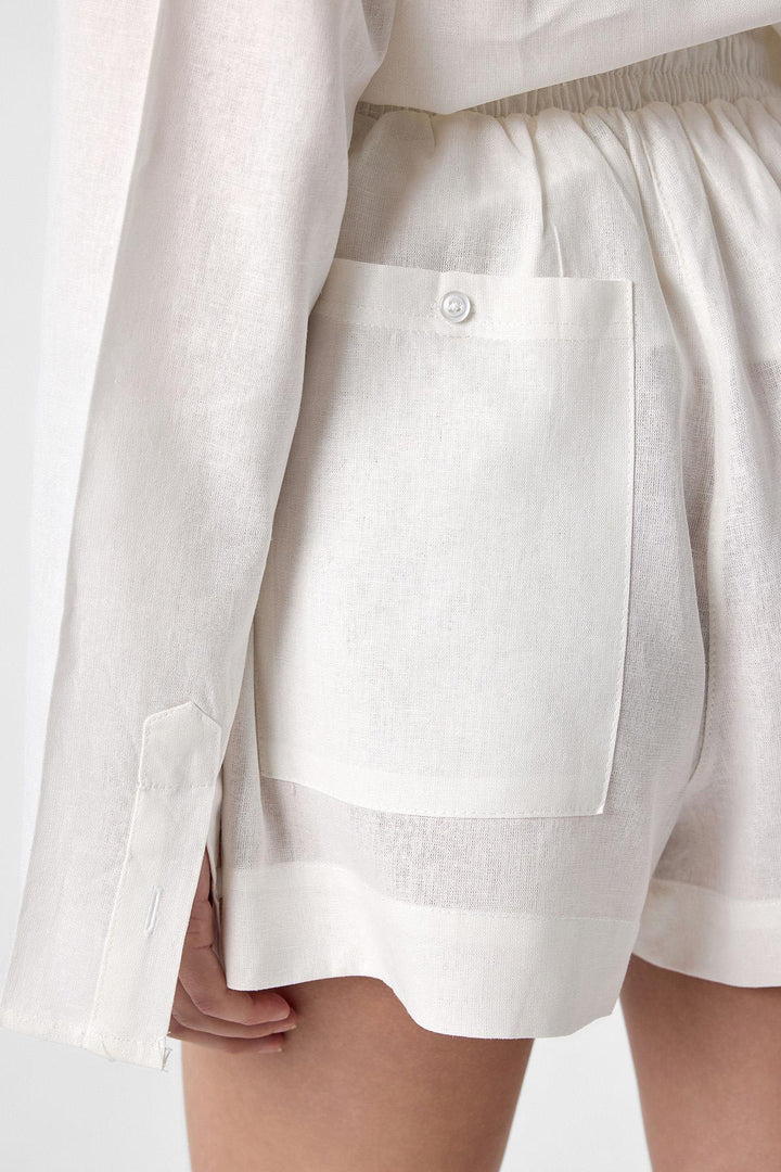 ANT Antioch Ecru Linen Blend Shorts-Shirt Women's Set - Elmshorn