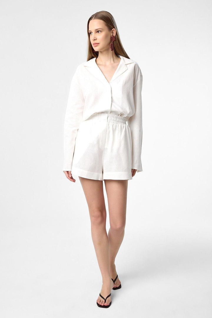 ANT Antioch Ecru Linen Blend Shorts-Shirt Women's Set - Elmshorn