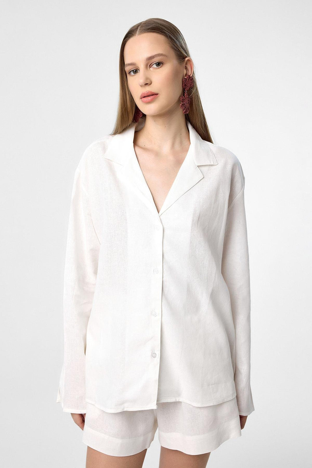 ANT Antioch Ecru Linen Blend Shorts-Shirt Women's Set - Elmshorn