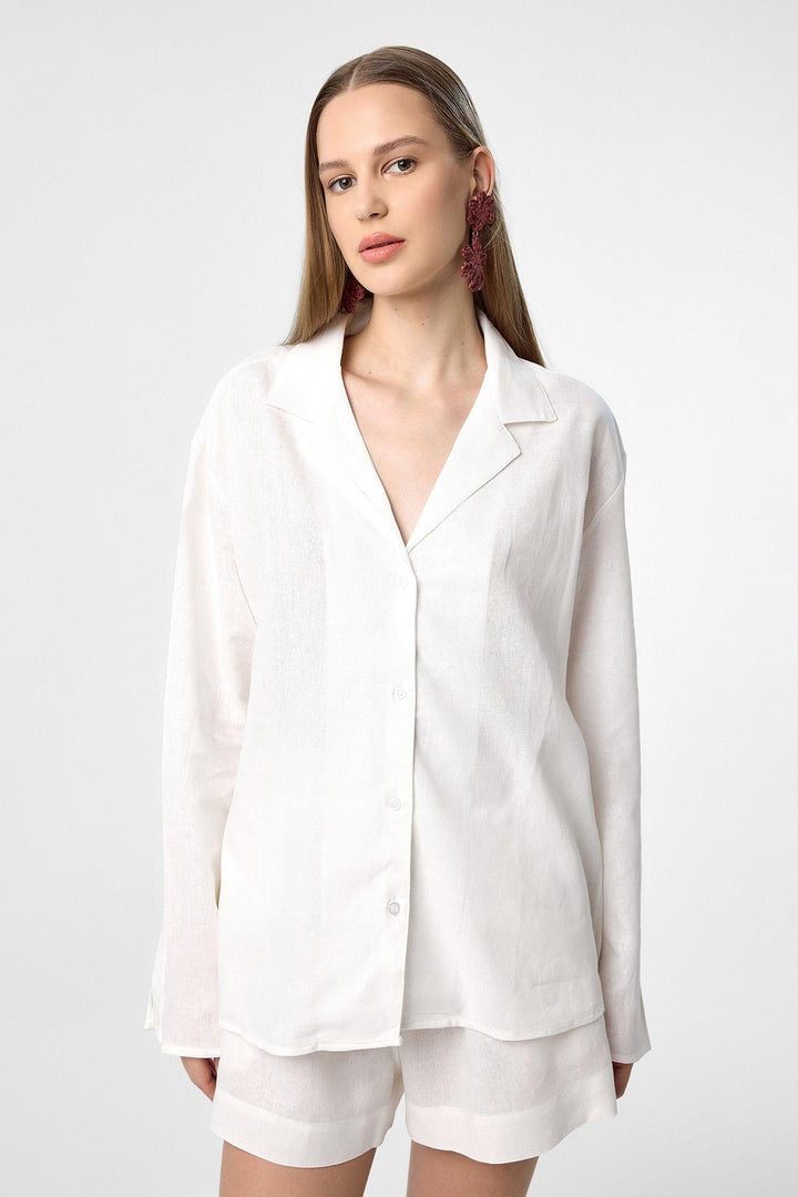 ANT Antioch Ecru Linen Blend Shorts-Shirt Women's Set - Elmshorn