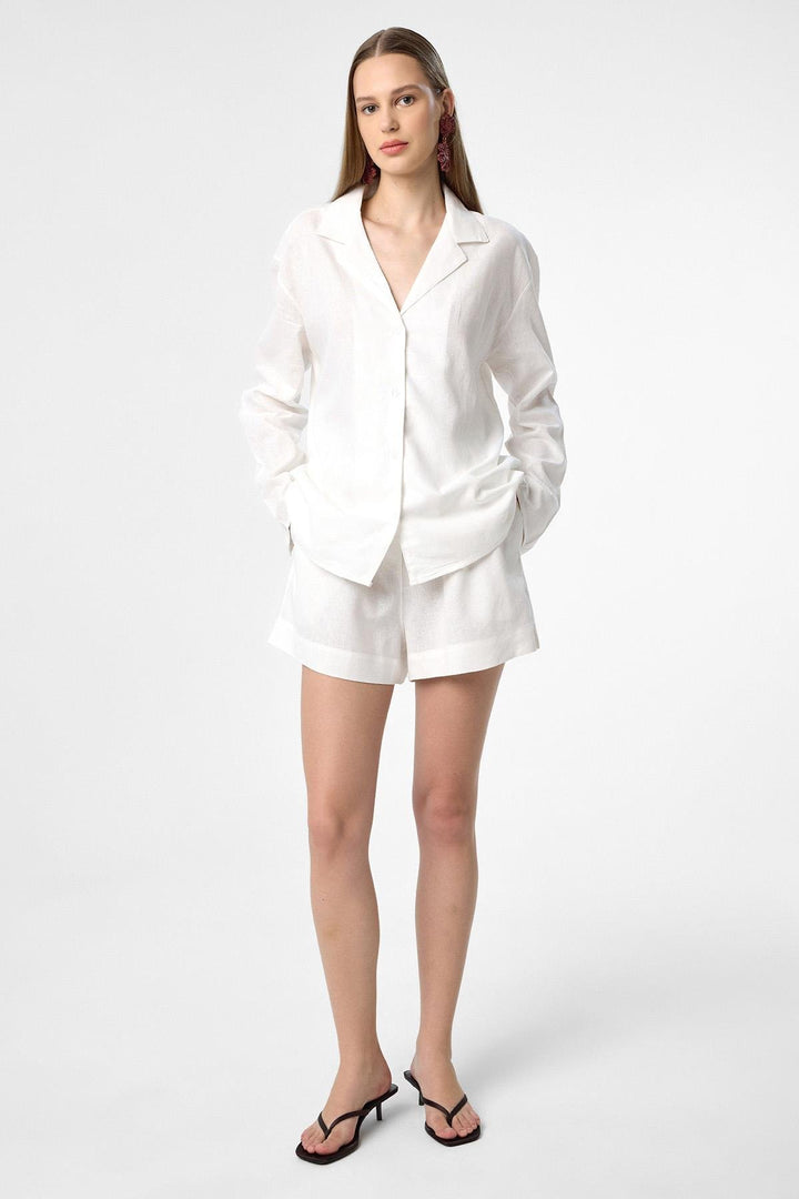 ANT Antioch Ecru Linen Blend Shorts-Shirt Women's Set - Elmshorn