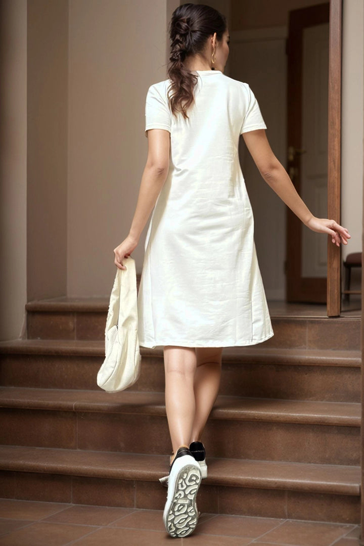 Ecru Short Sleeve Pocketed Plus Size Basic Dress BCBSK-25700-3614 - Hennef
