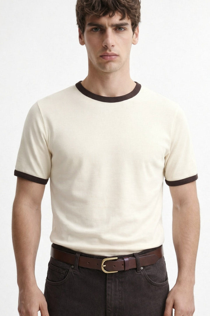 ANT Antioch Ekru Kontrast Yaka Erkek T-Shirt - Campeche