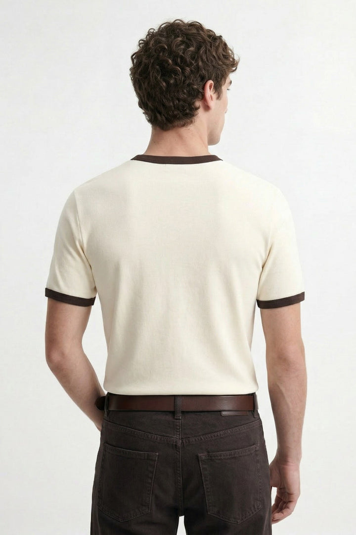 ANT Antioch Ekru Kontrast Yaka Erkek T-Shirt - Campeche