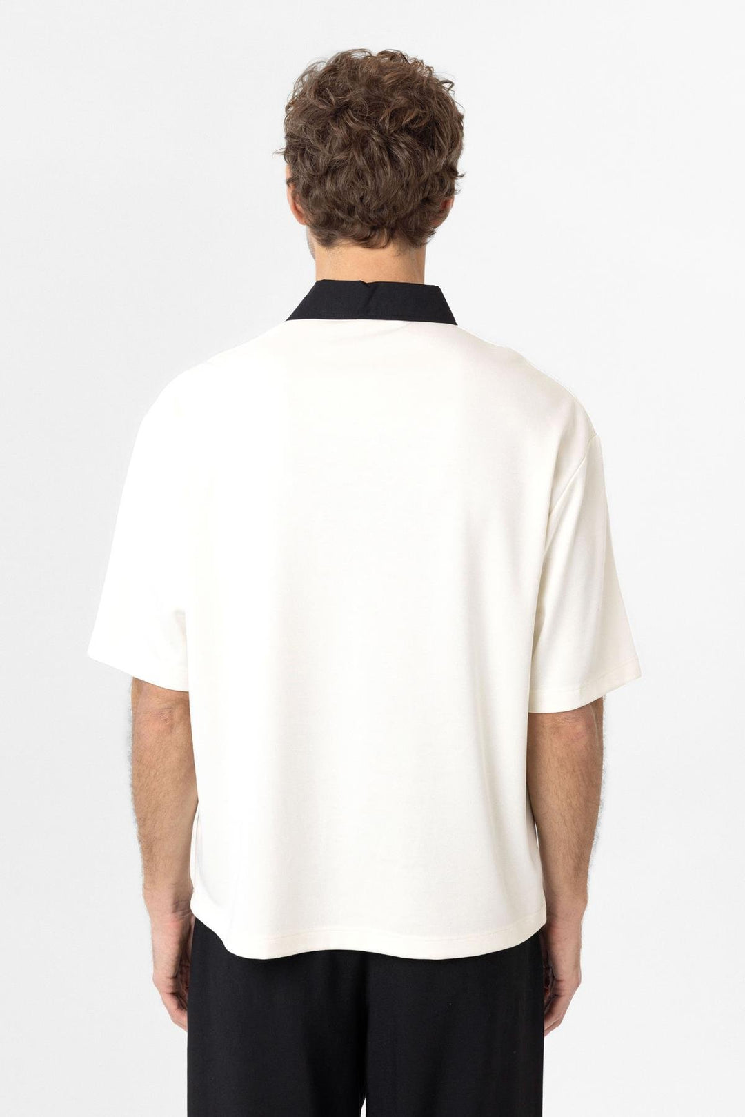 ANT Antioch Ecru Contrast Collar Interlock Textured Men's T-Shirt - Oradea