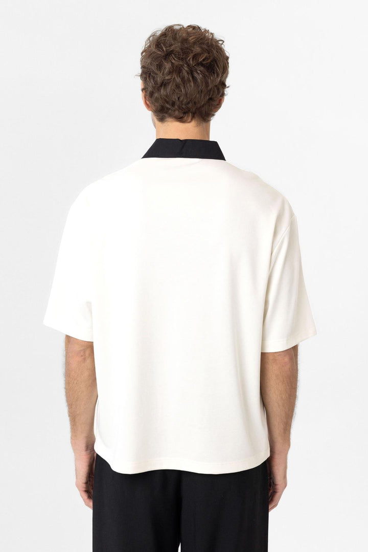 ANT Antioch Ecru Contrast Collar Interlock Textured Men's T-Shirt - Oradea