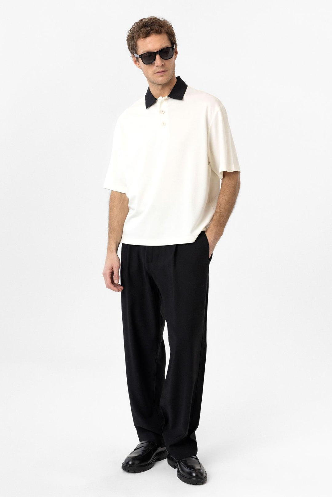 ANT Antioch Ecru Contrast Collar Interlock Textured Men's T-Shirt - Oradea