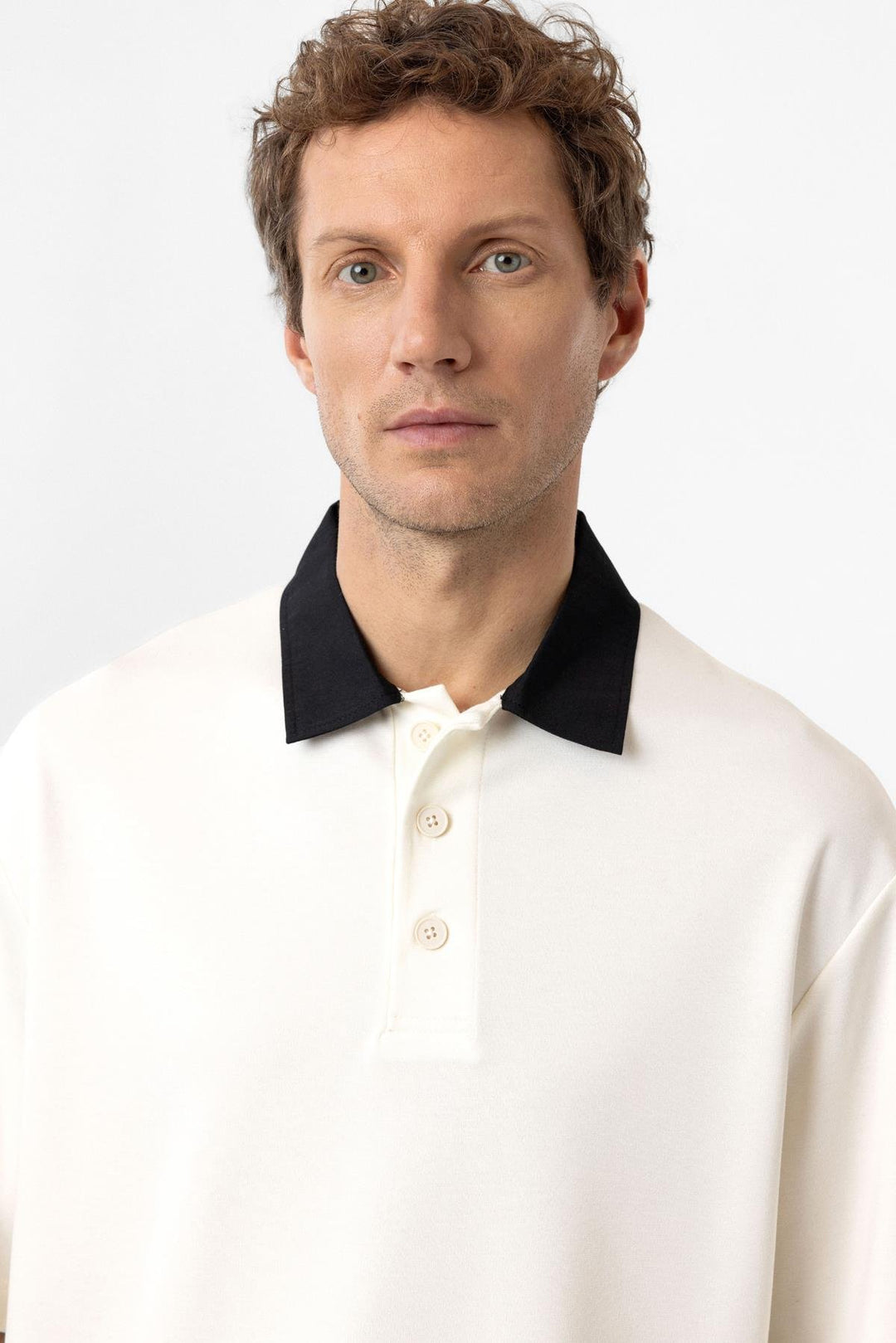 ANT Antioch Ecru Contrast Collar Interlock Textured Men's T-Shirt - Oradea