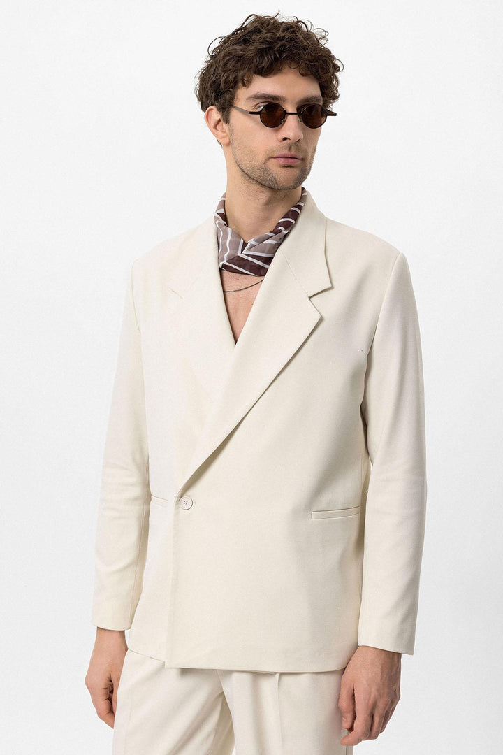 ANT Antioch Ecru Cross Closure Flap Pocket Men's Blazer Jacket - Medford