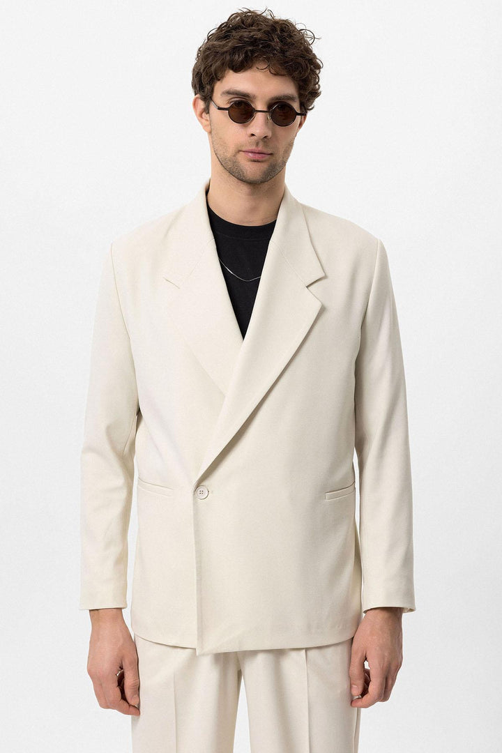 ANT Antioch Ecru Cross Closure Flap Pocket Men's Blazer Jacket - Medford