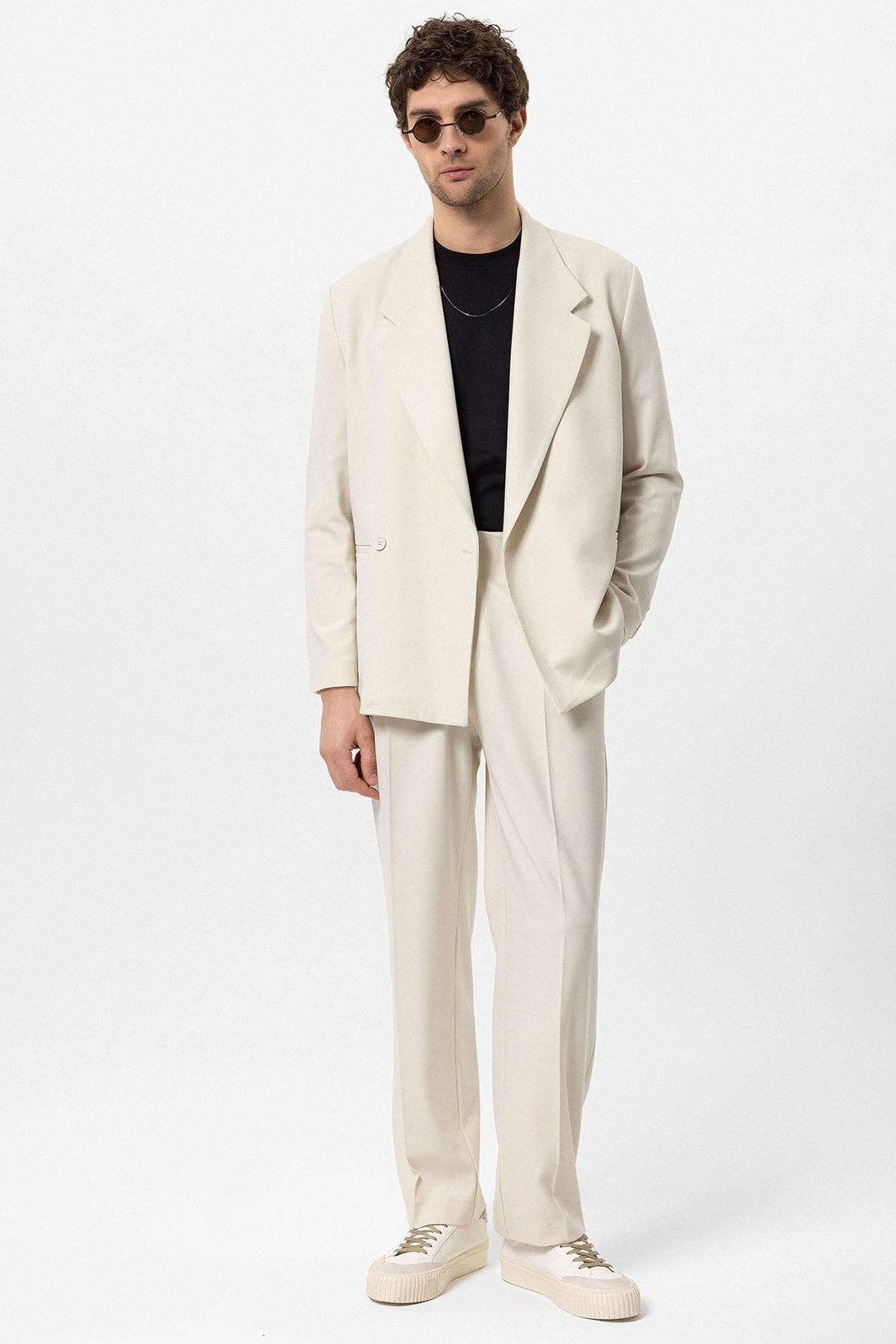 ANT Antioch Ecru Cross Closure Flap Pocket Men's Blazer Jacket - Medford