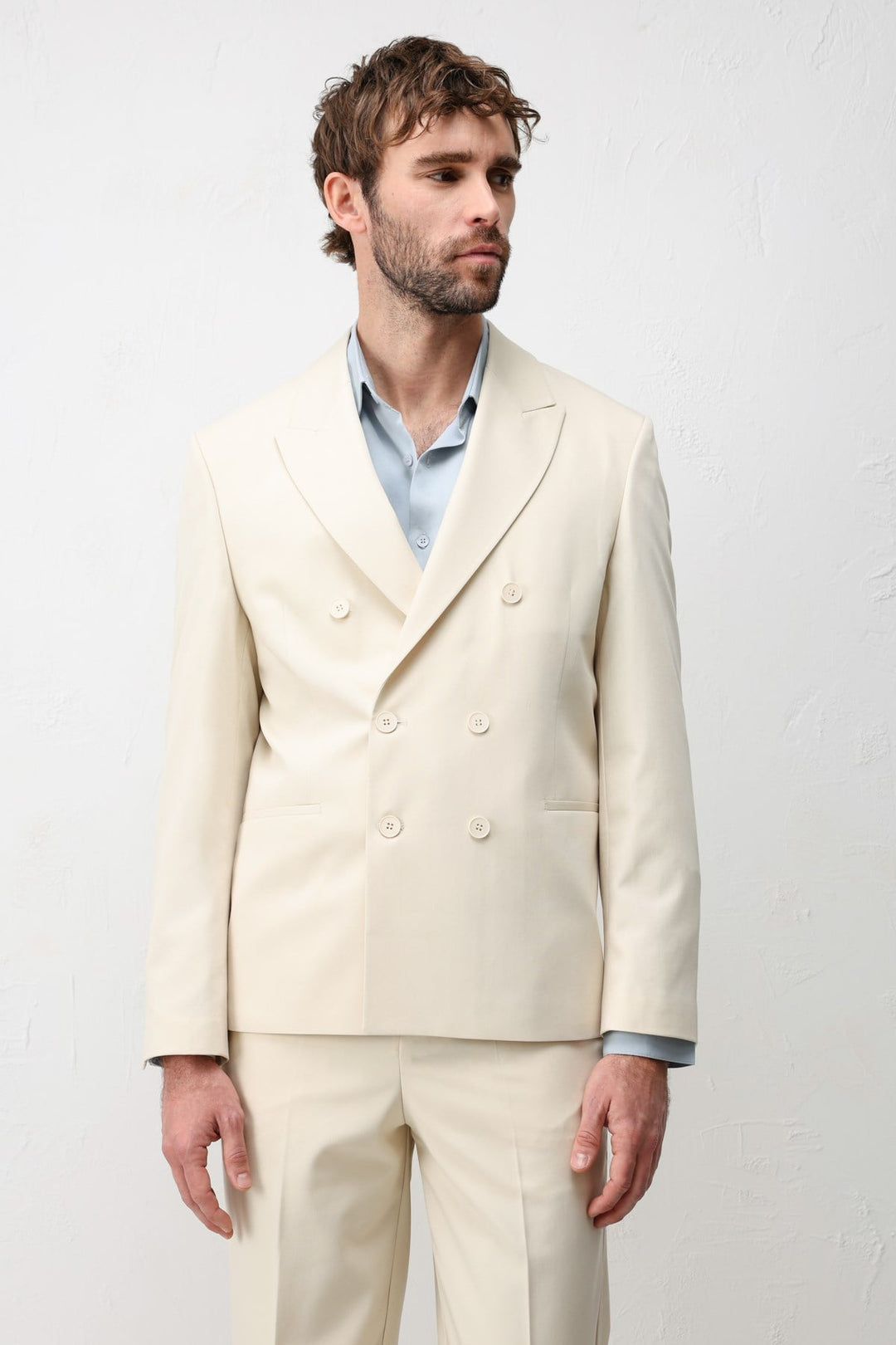 ANT Antioch Ekru Kruvaze Relaxed Fit Erkek Blazer Ceket - Quebec City
