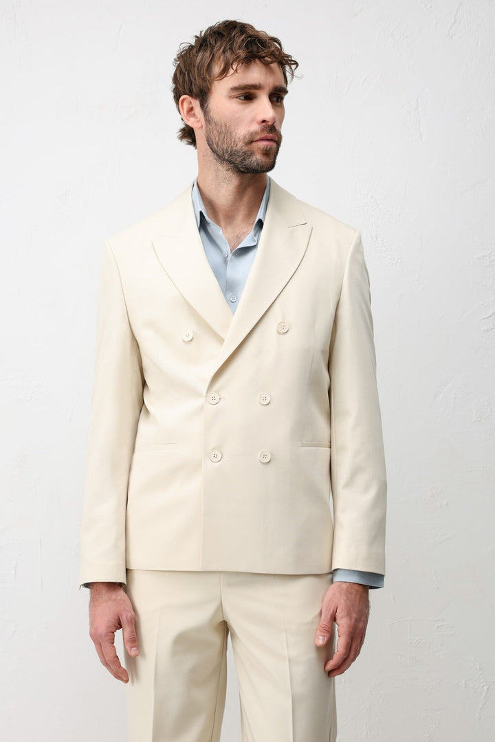 ANT Antioch Ekru Kruvaze Relaxed Fit Erkek Blazer Ceket - Quebec City