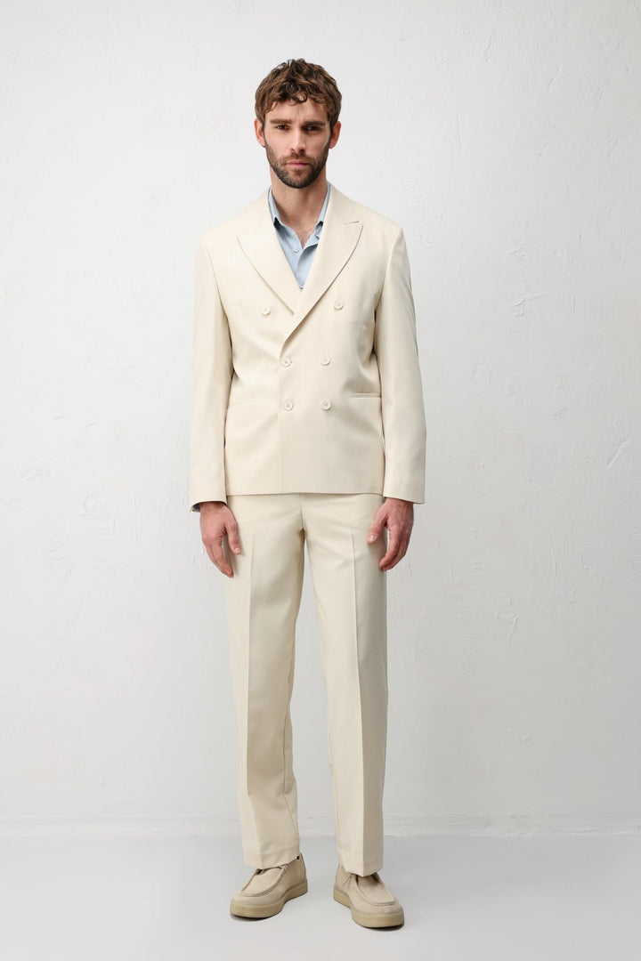 ANT Antioch Ekru Kruvaze Relaxed Fit Erkek Blazer Ceket - Quebec City