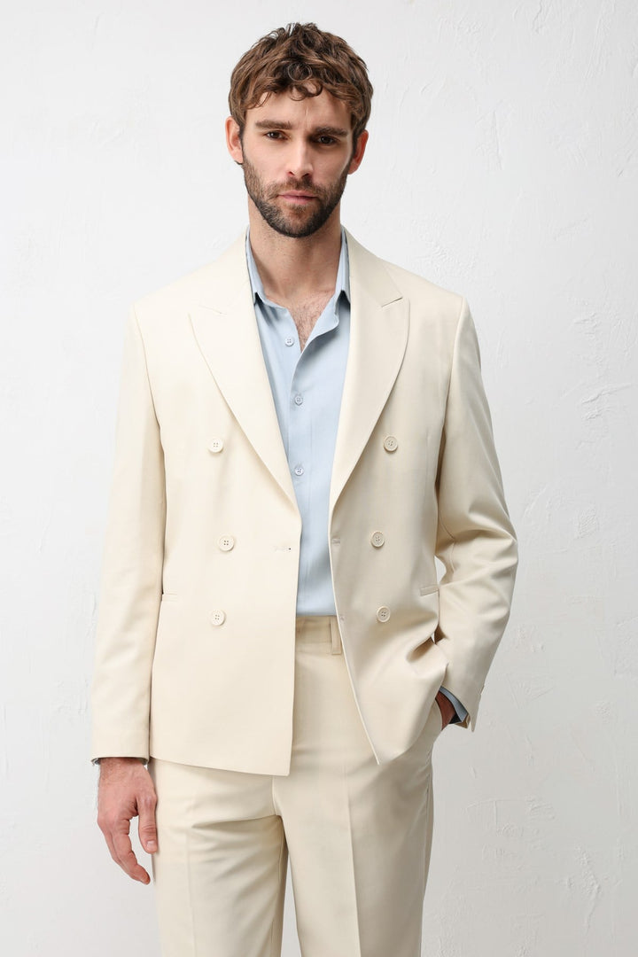 ANT Antioch Ekru Kruvaze Relaxed Fit Erkek Blazer Ceket - Quebec City