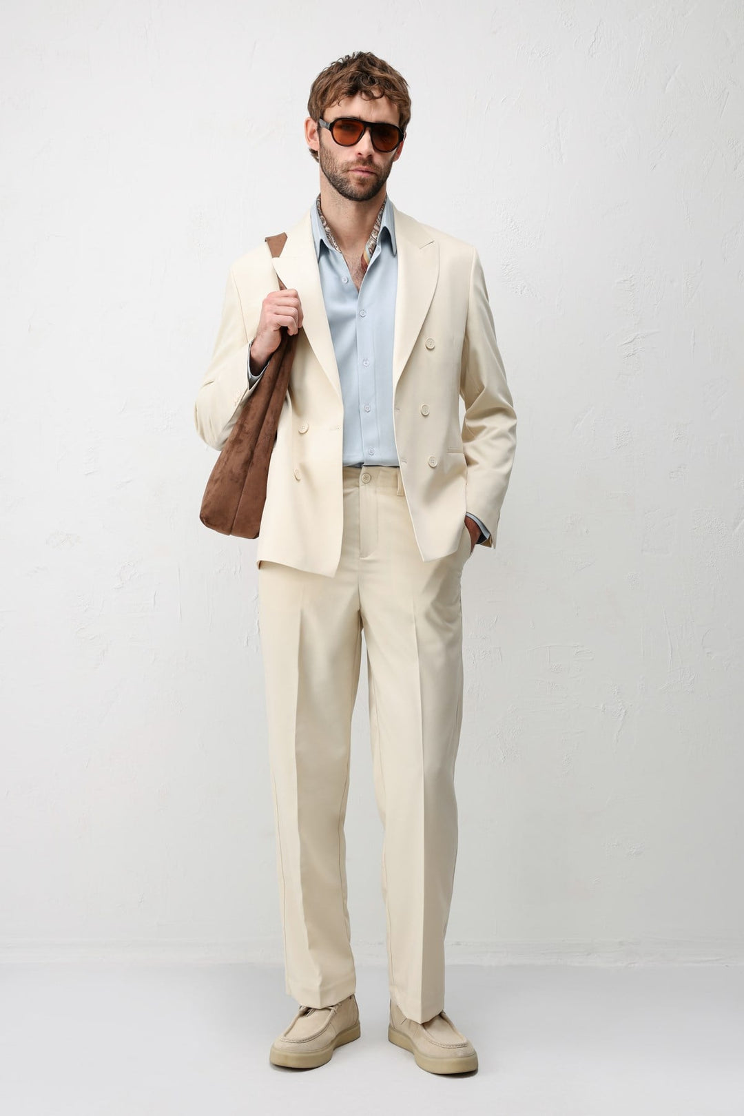 ANT Antioch Ekru Kruvaze Relaxed Fit Erkek Blazer Ceket - Quebec City