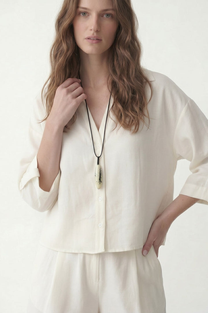 ANT Antioch Ekru Lyocell Karışımlı Kadın Gömlek - Leander