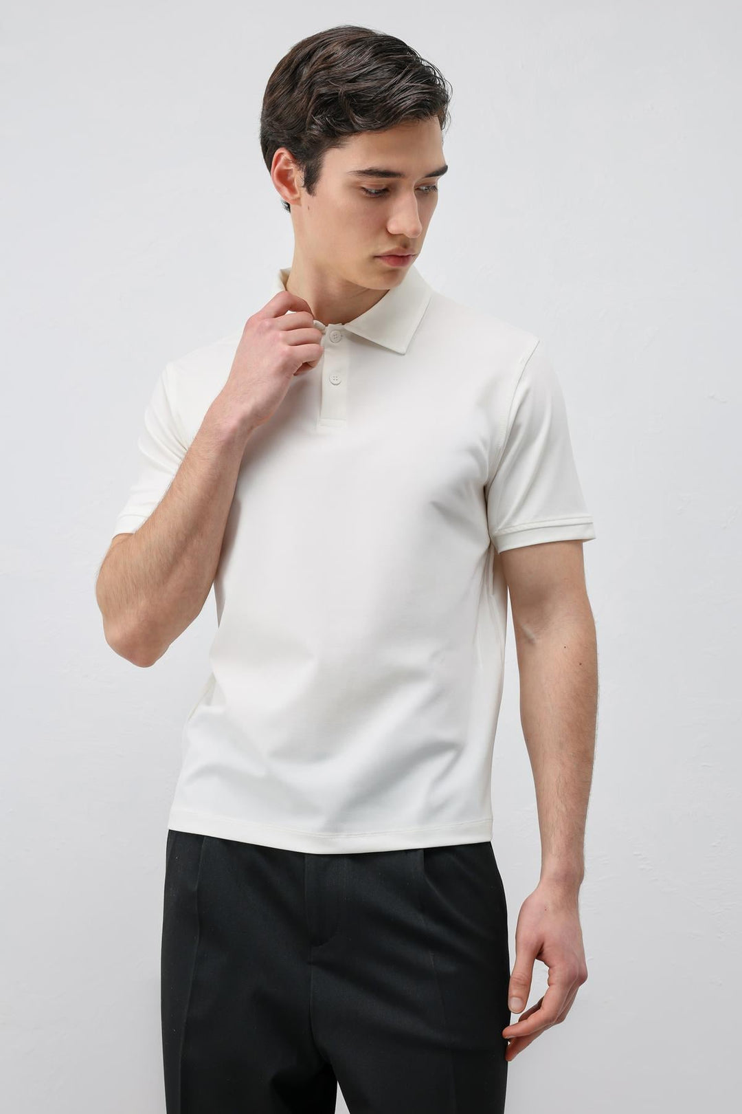 ANT Antioch Ekru Lyocell Karışımlı Polo Yaka Erkek T-Shirt - Fountainebleau