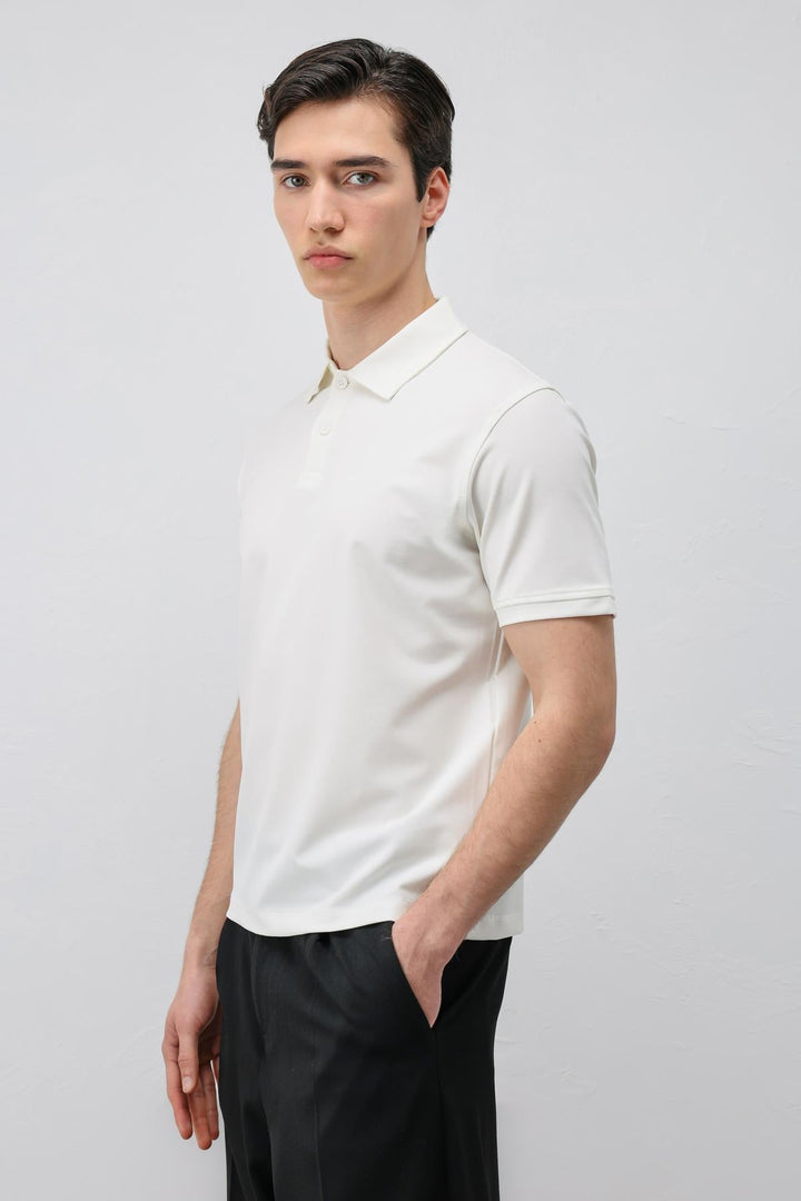 ANT Antioch Ekru Lyocell Karışımlı Polo Yaka Erkek T-Shirt - Fountainebleau