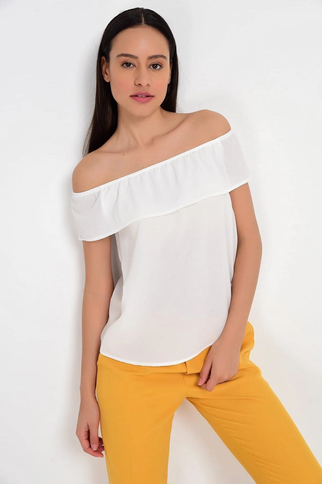 Ecru Madonna Neck Sleeveless Blouse CO-2591818361 - Ewing