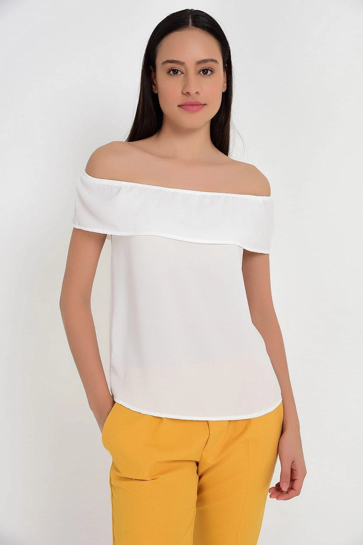 Ecru Madonna Neck Sleeveless Blouse CO-2591818361 - Ewing