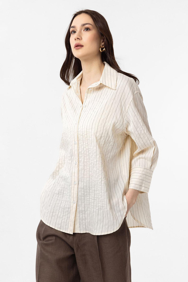 ANT Antioch Ecru Modal Fabric Striped Women's Shirt - Falkirk
