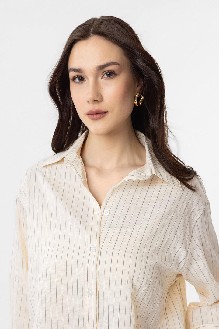 ANT Antioch Ecru Modal Fabric Striped Women's Shirt - Falkirk