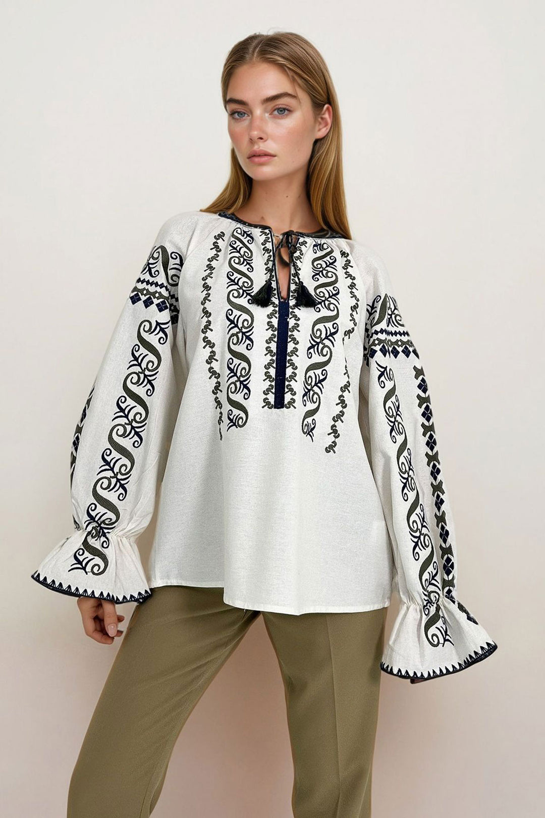 Ecru Embroidered Blouse BCHESQ-251131 - Port Charlotte