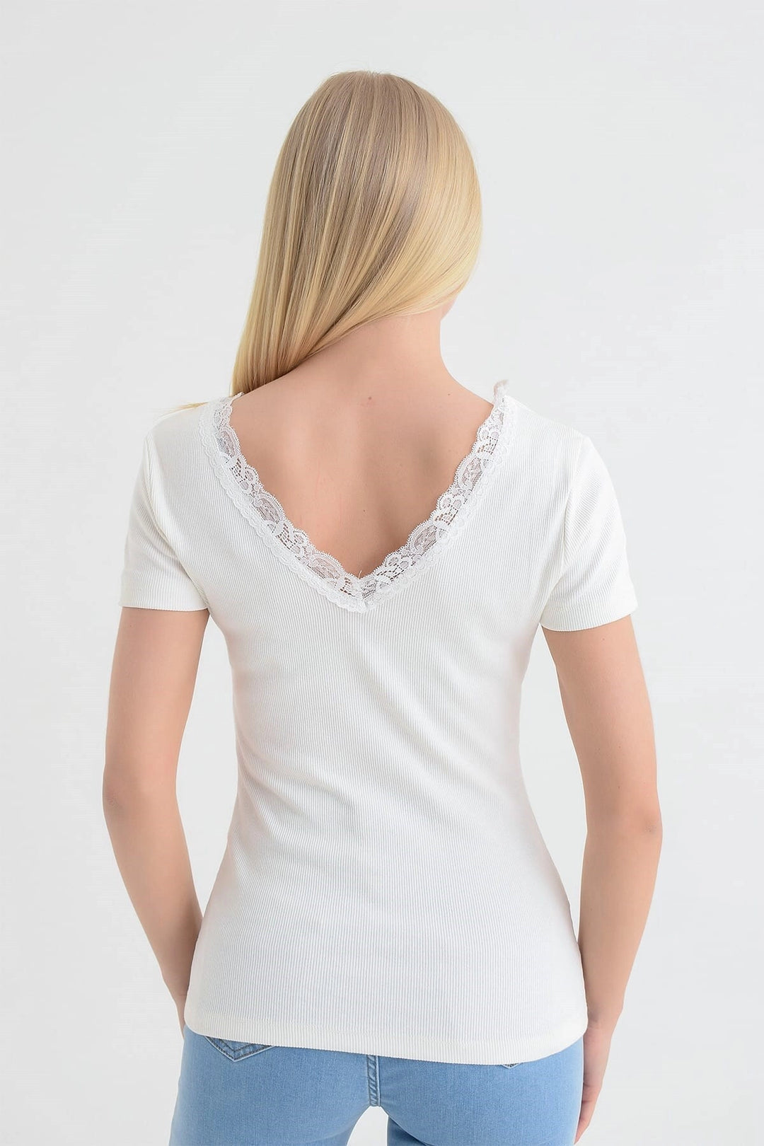 Ecru Front Back V Lace Short Sleeve Corset Blouse CO-2591515270 - Sydney