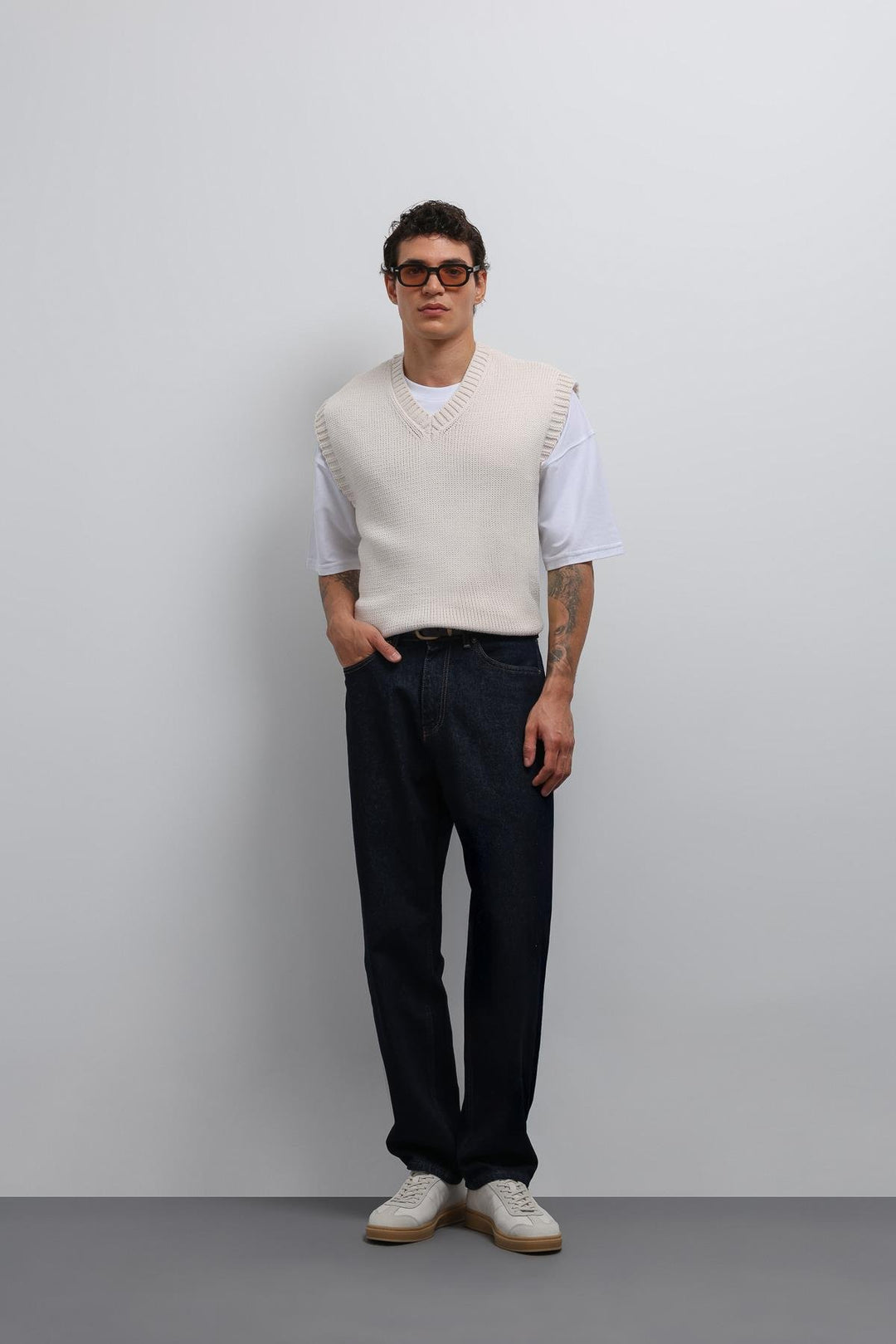 ANT Antioch Ecru Knitted Men's Sweater Vest - Silves