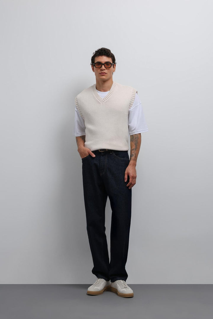 ANT Antioch Ecru Knitted Men's Sweater Vest - Silves