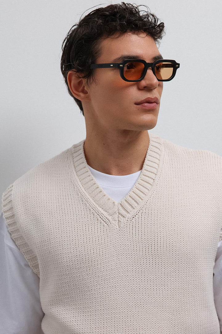 ANT Antioch Ecru Knitted Men's Sweater Vest - Silves