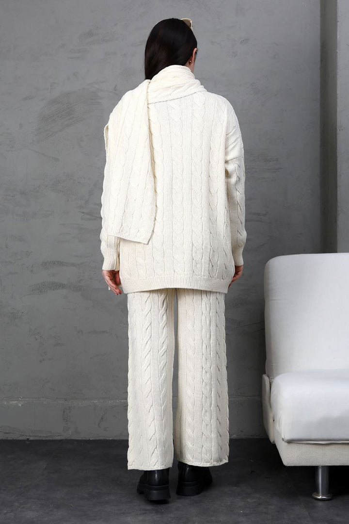 Ecru Knitted Sweater Cardigan and Pants 3 Piece Knit Set BCES-252031 - Meoqui