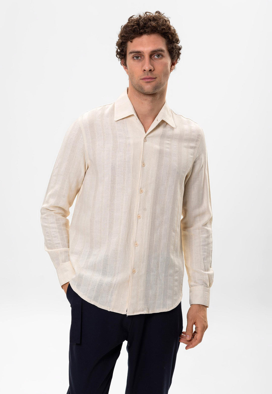 ANT Antioch Ecru Knitted Patterned Men's Shirt - Rijswijk
